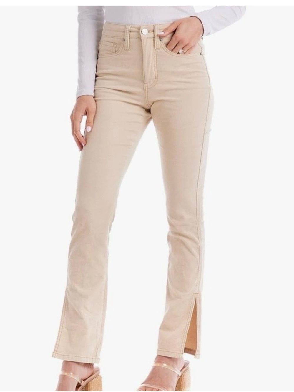 MudPie Felix Corduroy Flare Jeans Cream Split Hem Size Medium